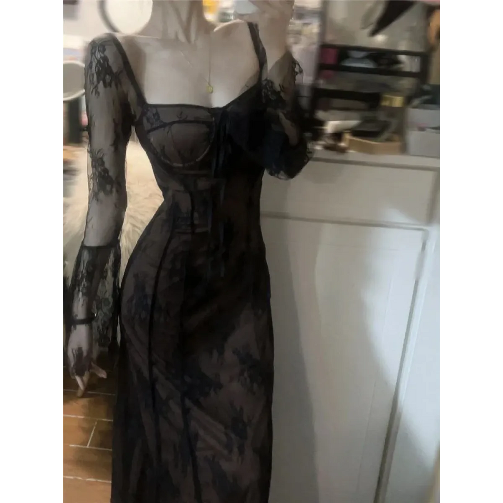 Harajuku Grunge Lace Bandage Maxi Dress - All Dresses - Maxi Dress - 1