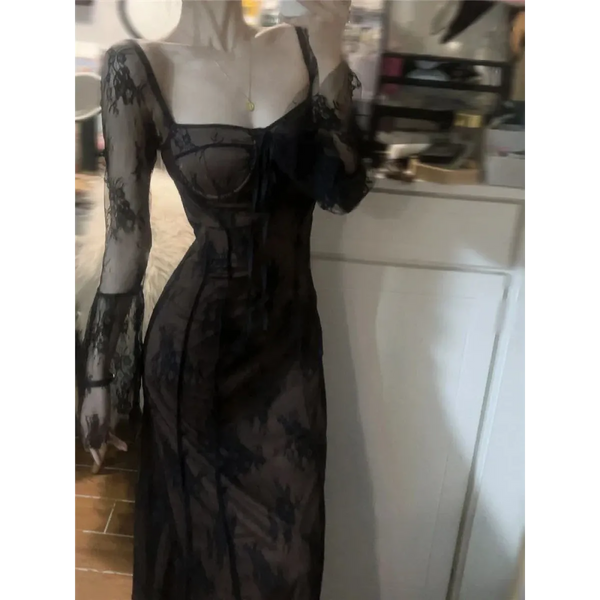Harajuku Grunge Lace Bandage Maxi Dress - All Dresses - Maxi Dress - 1