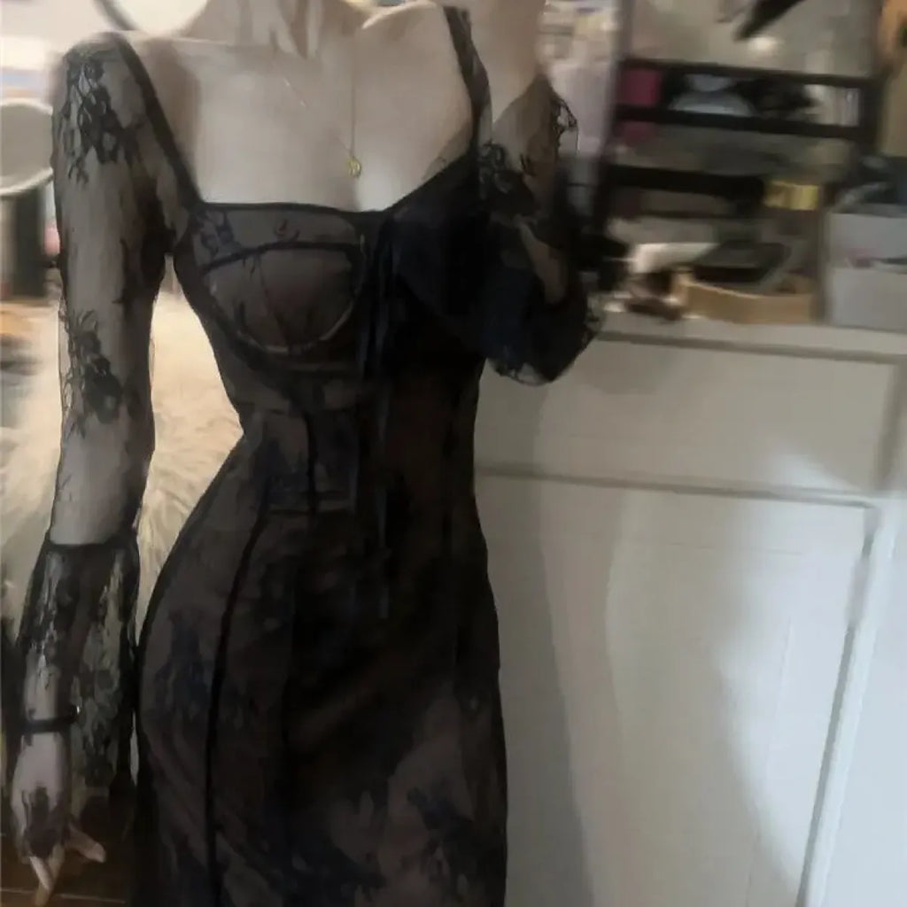 Harajuku Grunge Lace Bandage Maxi Dress - All Dresses - Maxi Dress - 7