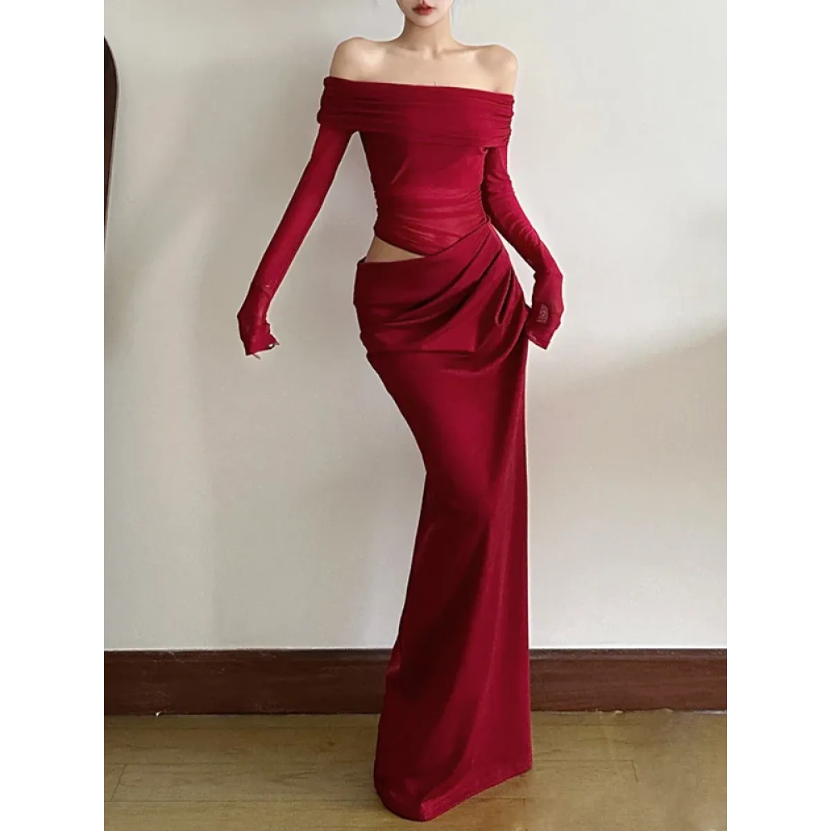 Y2K Sheer Patchwork Off-Shoulder Maxi Dress - All Dresses - Maxi Dress - 2