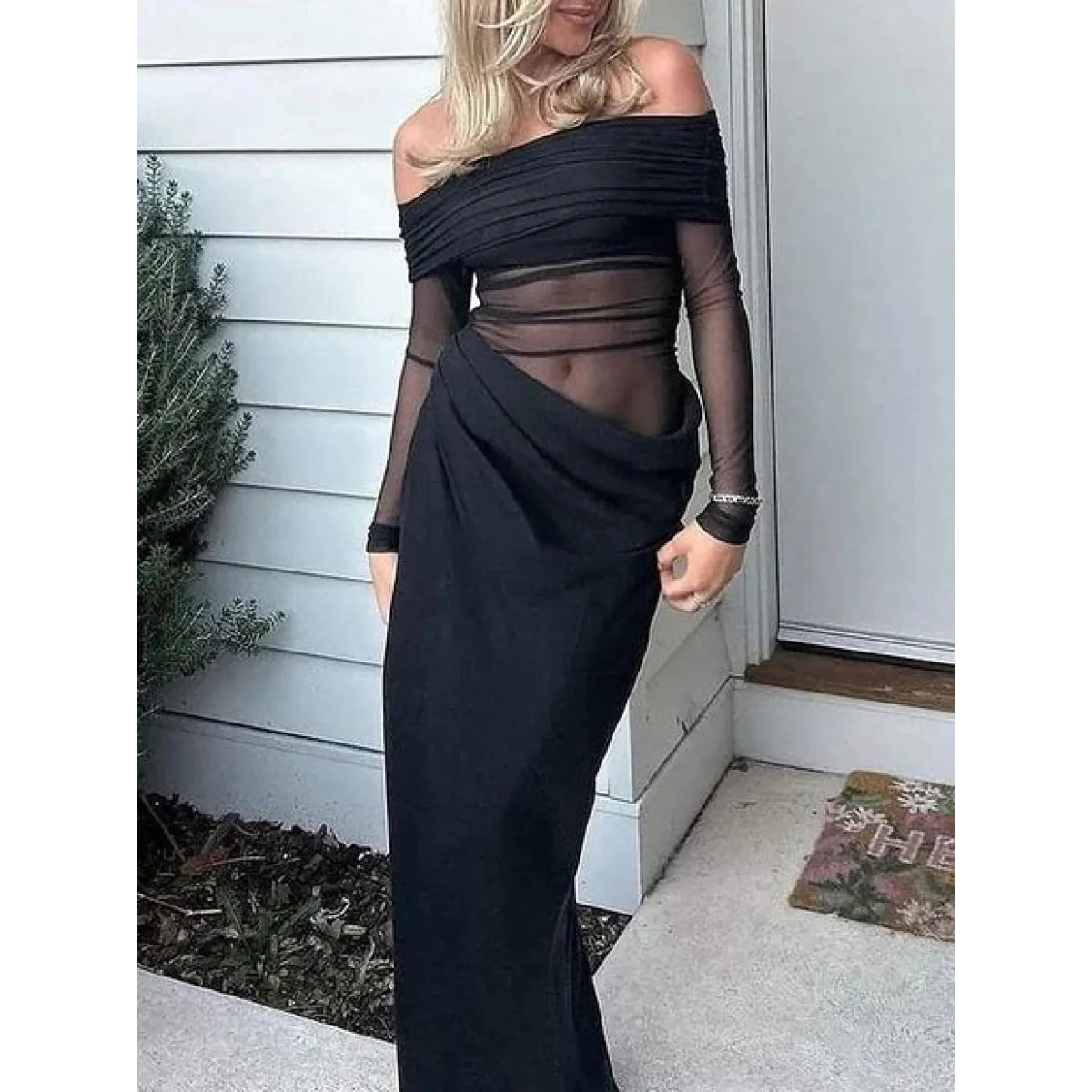 Y2K Sheer Patchwork Off-Shoulder Maxi Dress - All Dresses - Maxi Dress - 6