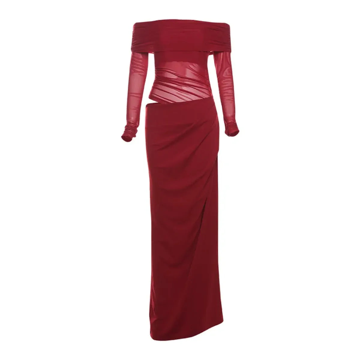 Y2K Sheer Patchwork Off-Shoulder Maxi Dress - All Dresses - Maxi Dress - 8