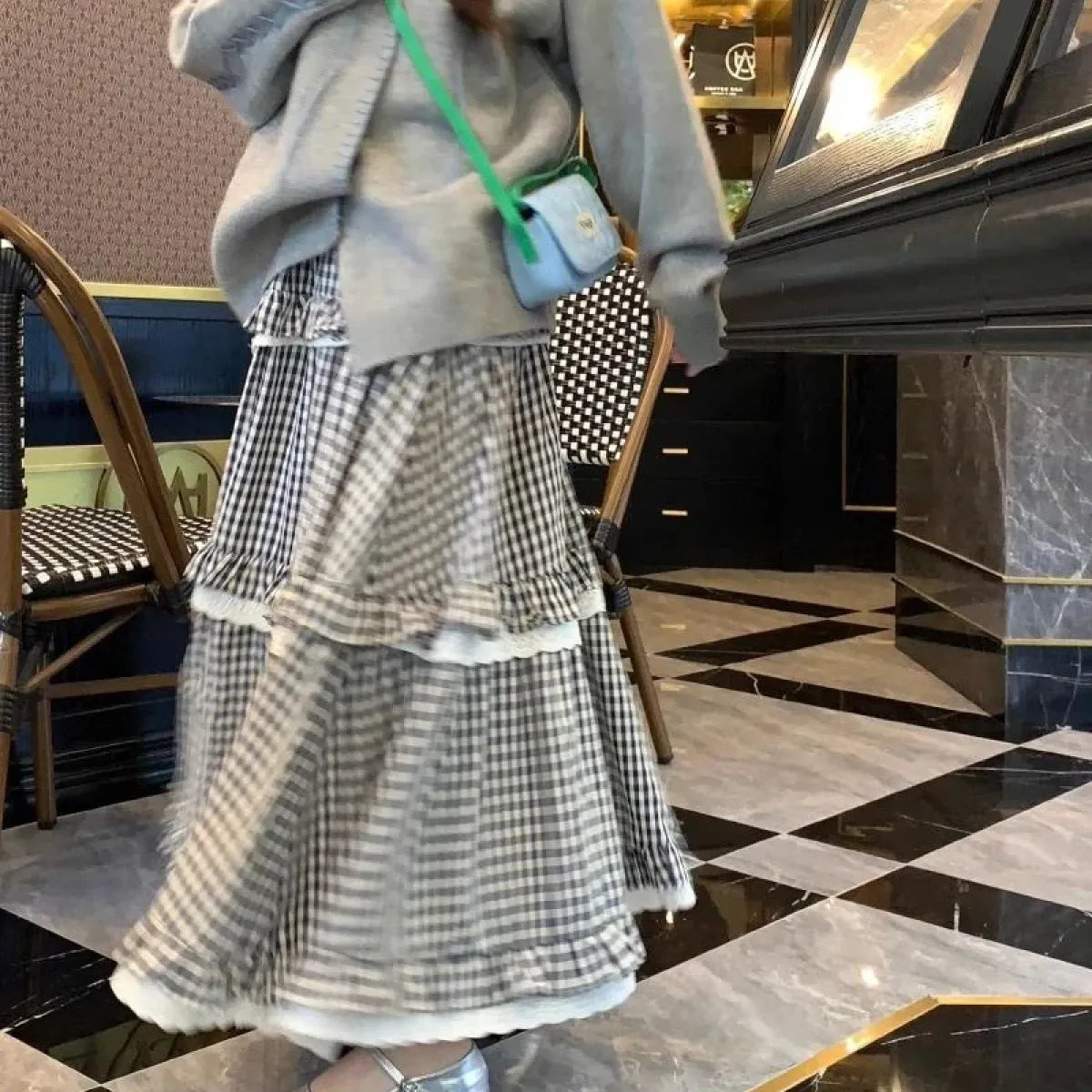 Harajuku Plaid Lace Ruffle A-line Maxi Skirt - Bottoms - Skirts - 6
