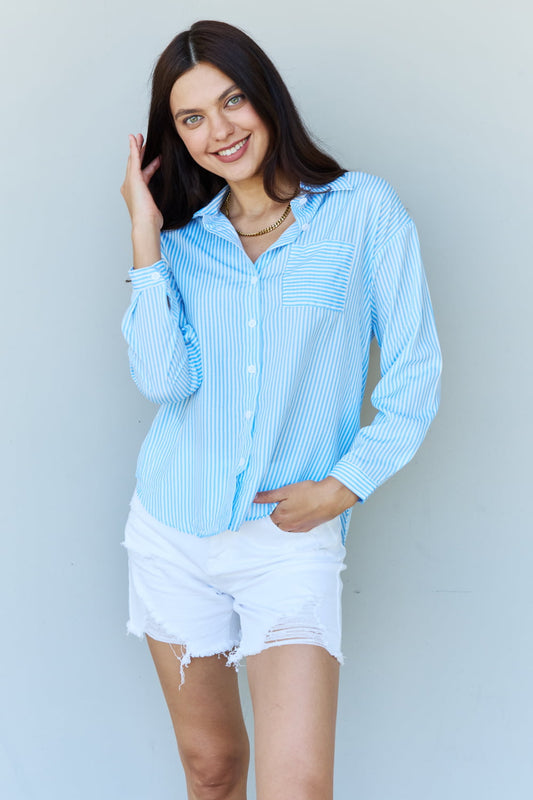 She Means Business Striped Button Down Shirt Top - Blue / S - T-Shirts - Shirts & Tops - 1 - 2024