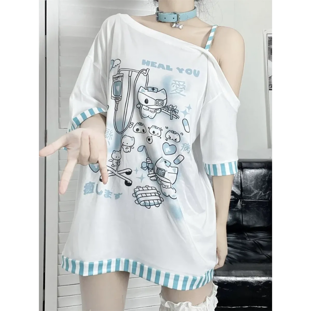 Medical Meow Tee – Kawaii Nurse Cat Graphic Oversized T-Shirt - T-Shirts - 5