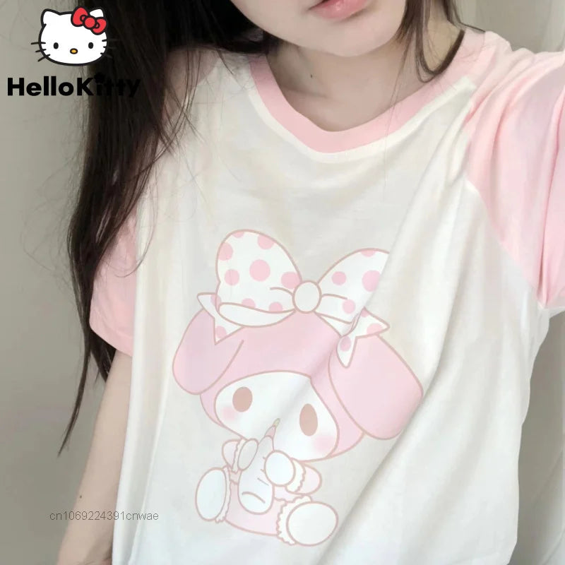 Sanrio My Melody Pink White Tee - Kawaii Cartoon Anime Top - T-Shirts - Shirts & Tops - 1 - 2024