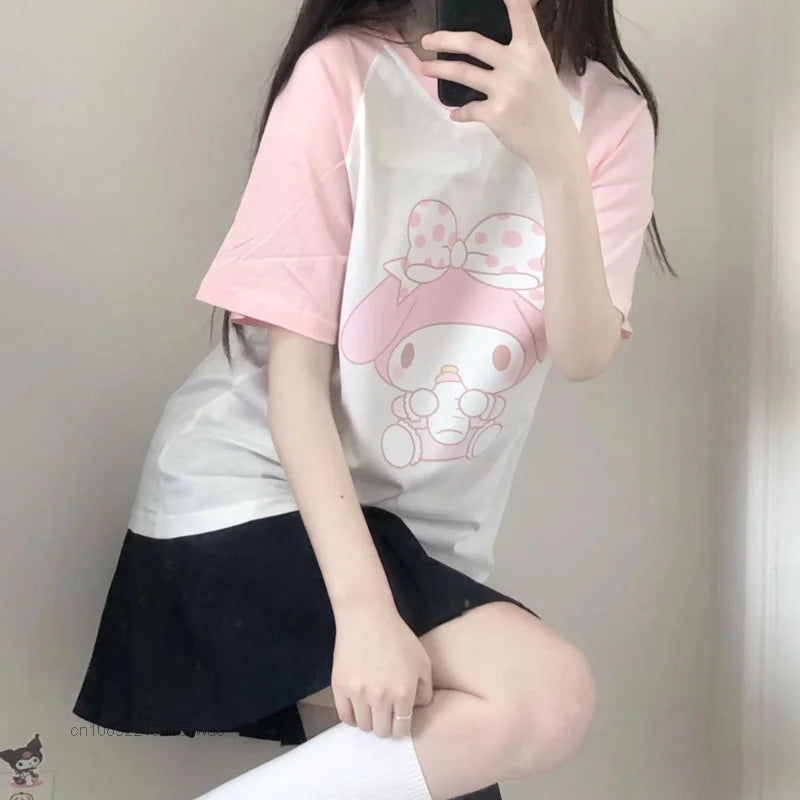 Sanrio My Melody Pink White Tee - Kawaii Cartoon Anime Top - T-Shirts - Shirts & Tops - 3 - 2024