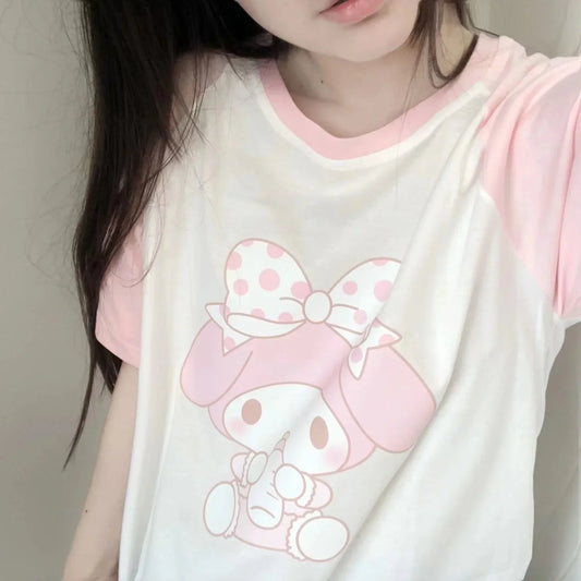 Sanrio My Melody Pink White Tee - Kawaii Cartoon Anime Top - White / M - T-Shirts - Shirts & Tops - 6 - 2024