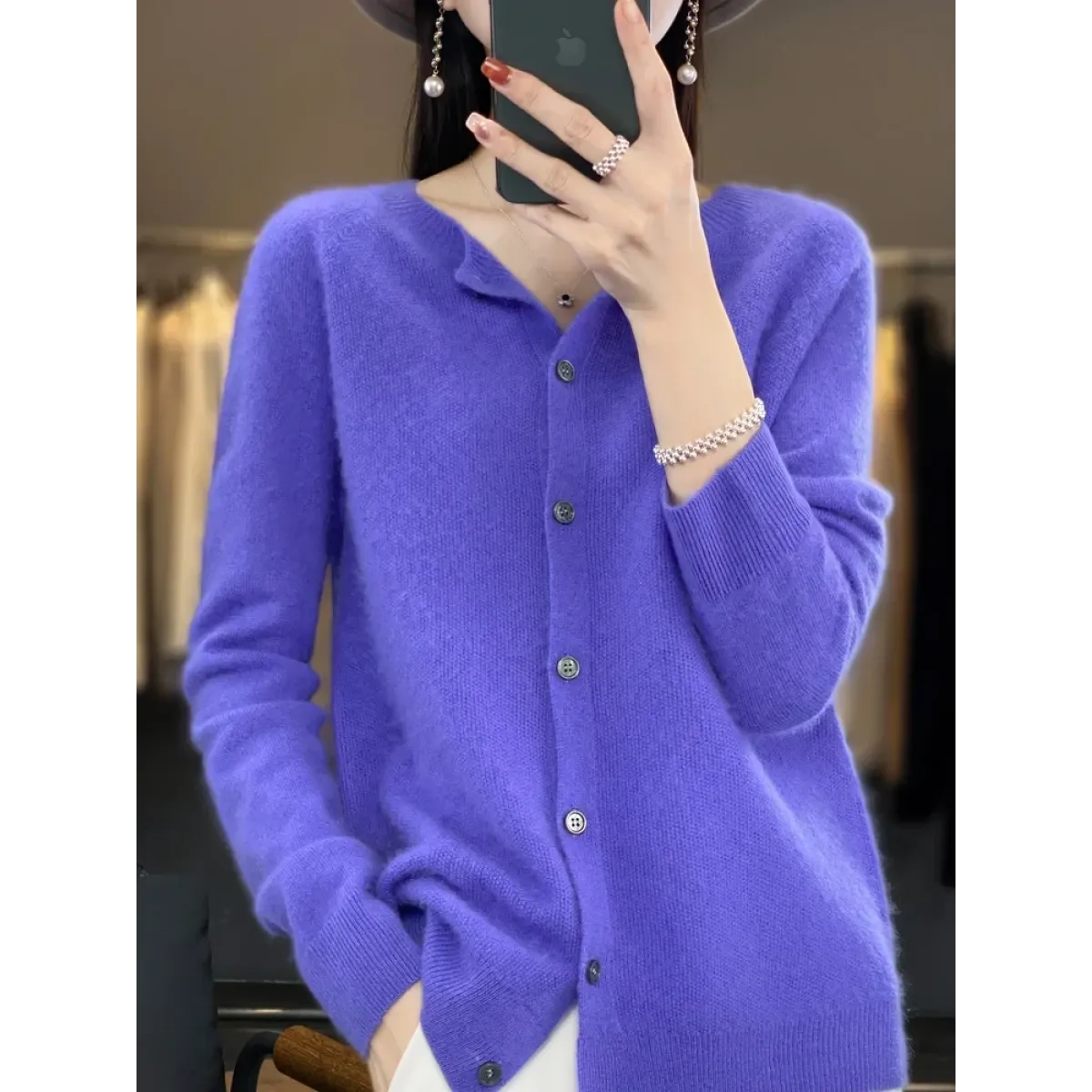 Merino Wool Korean-Style O-Neck Cardigan - Sweaters - Cardigan - 15