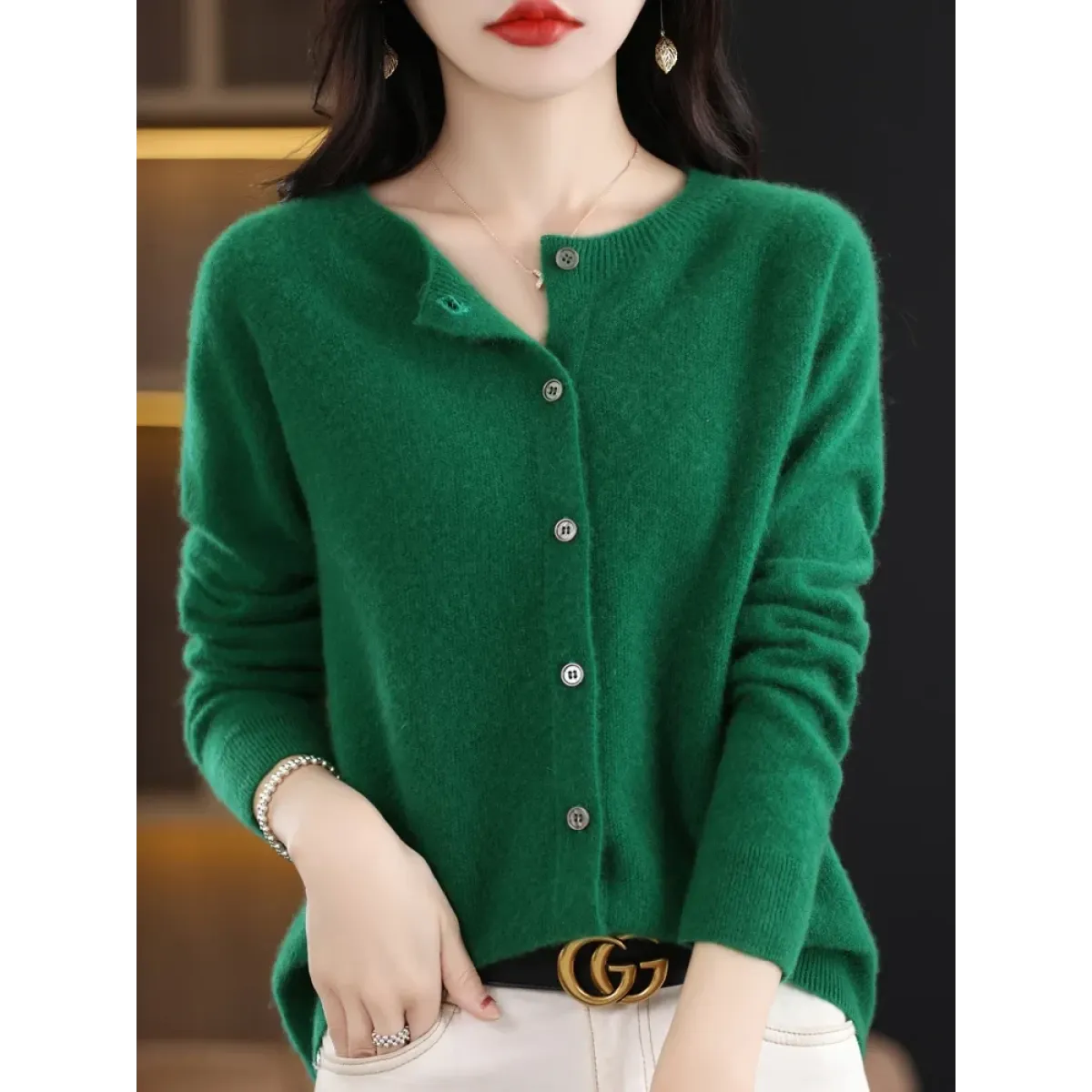 Merino Wool Korean-Style O-Neck Cardigan - Sweaters - Cardigan - 17