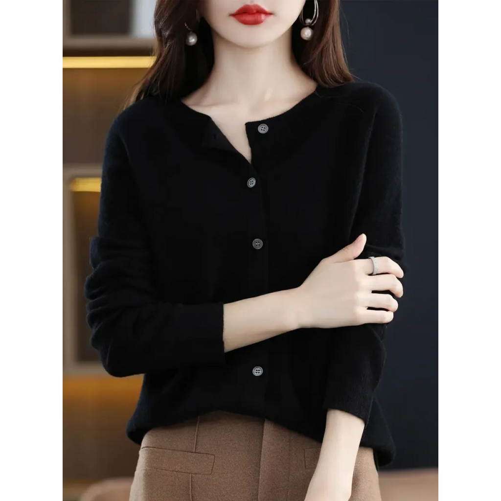 Merino Wool Korean-Style O-Neck Cardigan - Sweaters - Cardigan - 10