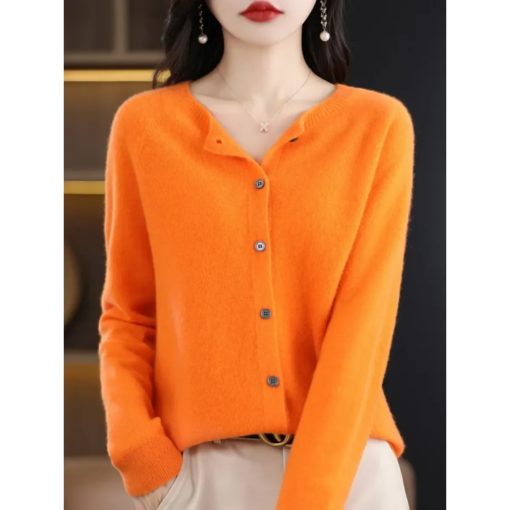 Merino Wool Korean-Style O-Neck Cardigan - Sweaters - Cardigan - 12