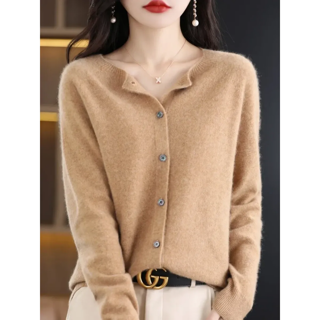 Merino Wool Korean-Style O-Neck Cardigan - Sweaters - Cardigan - 18