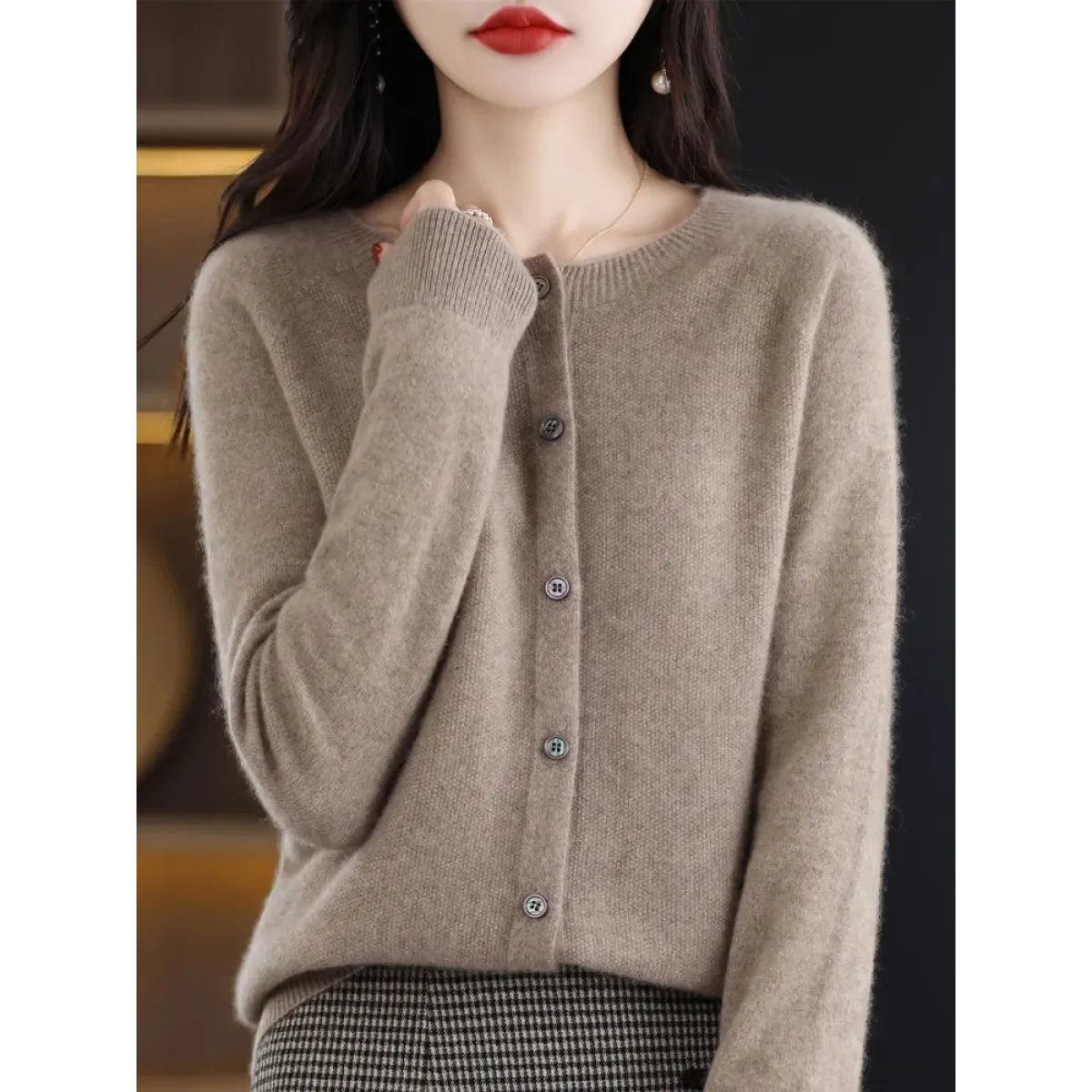 Merino Wool Korean-Style O-Neck Cardigan - Sweaters - Cardigan - 19