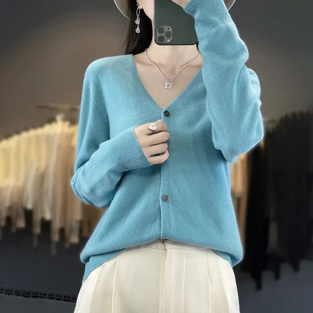 100% Merino Wool V-Neck Knit Sweater - Sweaters - Sweater / Pullover - 19