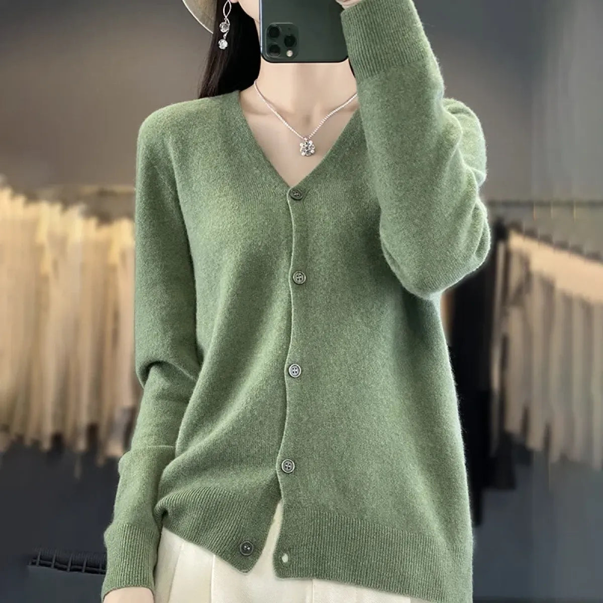 100% Merino Wool V-Neck Knit Sweater - Sweaters - Sweater / Pullover - 18