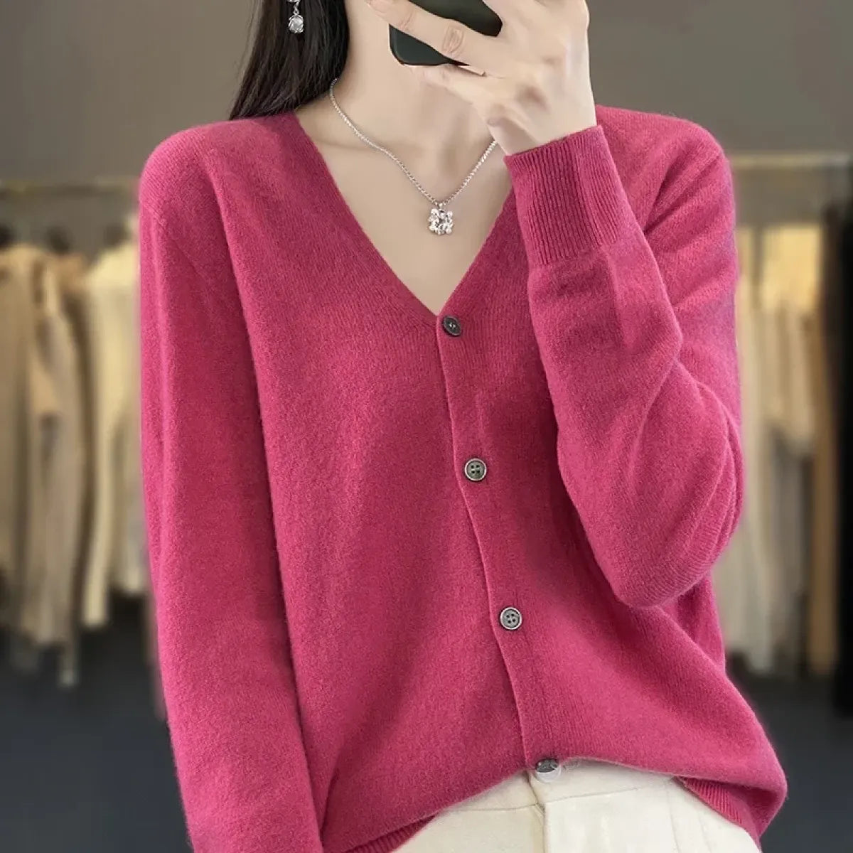 100% Merino Wool V-Neck Knit Sweater - Sweaters - Sweater / Pullover - 1