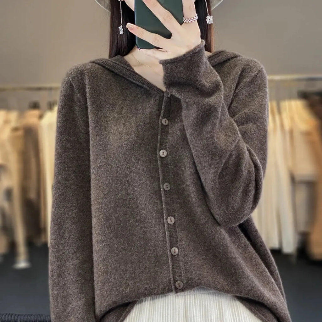 Merino Wool Hooded Knit Cardigan - Women’s Clothing & Accessories - Cardigan - 7