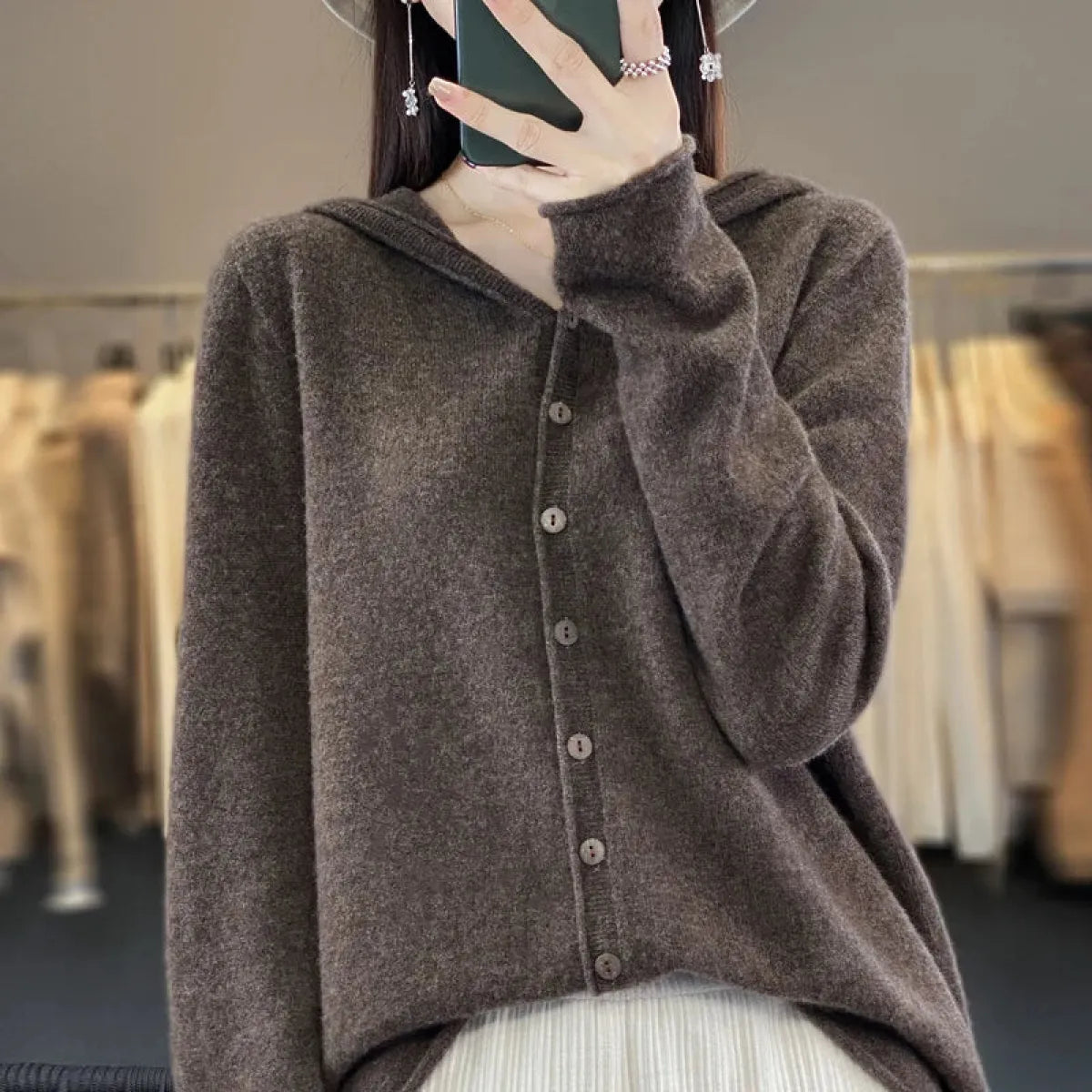 Merino Wool Hooded Knit Cardigan - Women’s Clothing & Accessories - Cardigan - 7