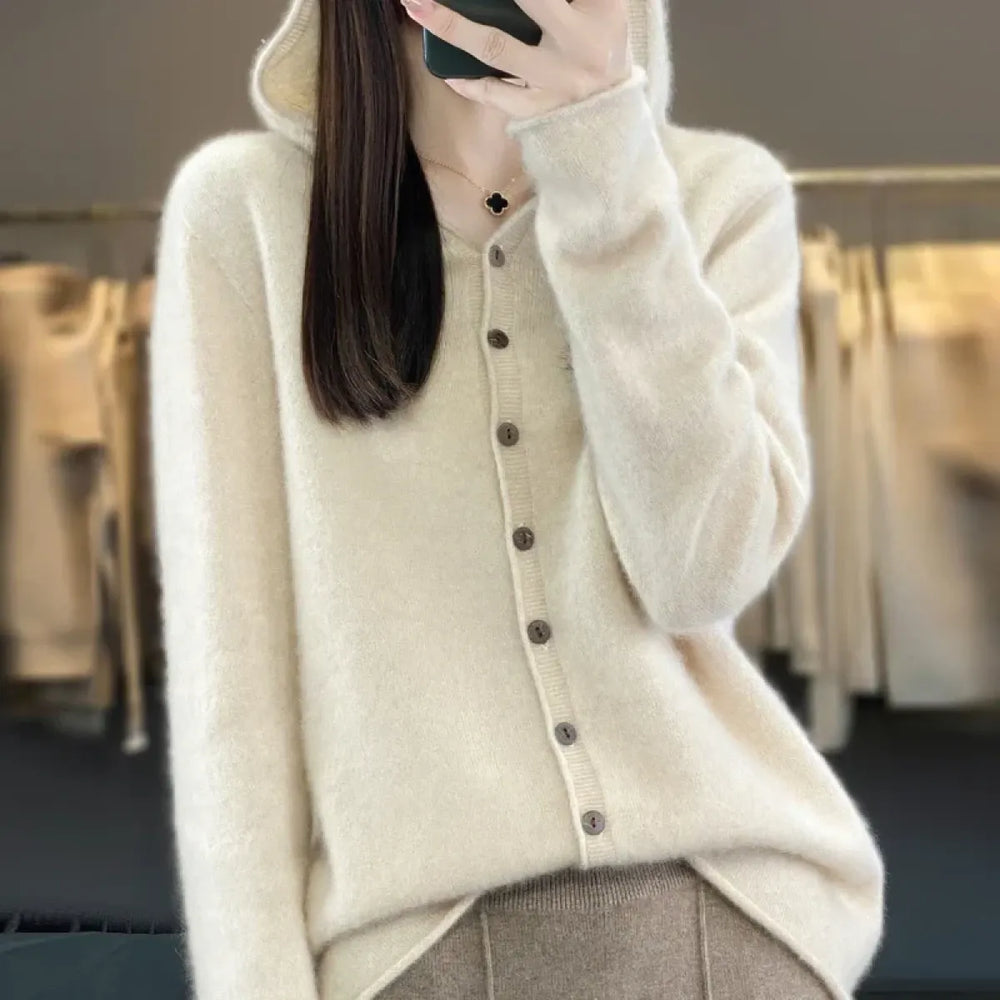 Merino Wool Hooded Knit Cardigan - Women’s Clothing & Accessories - Cardigan - 1