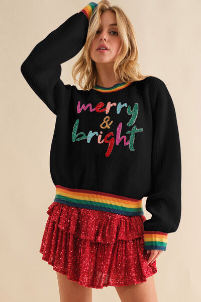 MERRY & BRIGHT Ribbed Round Neck Sweater - Black / S - Sweaters - Shirts & Tops - 4 - 2024