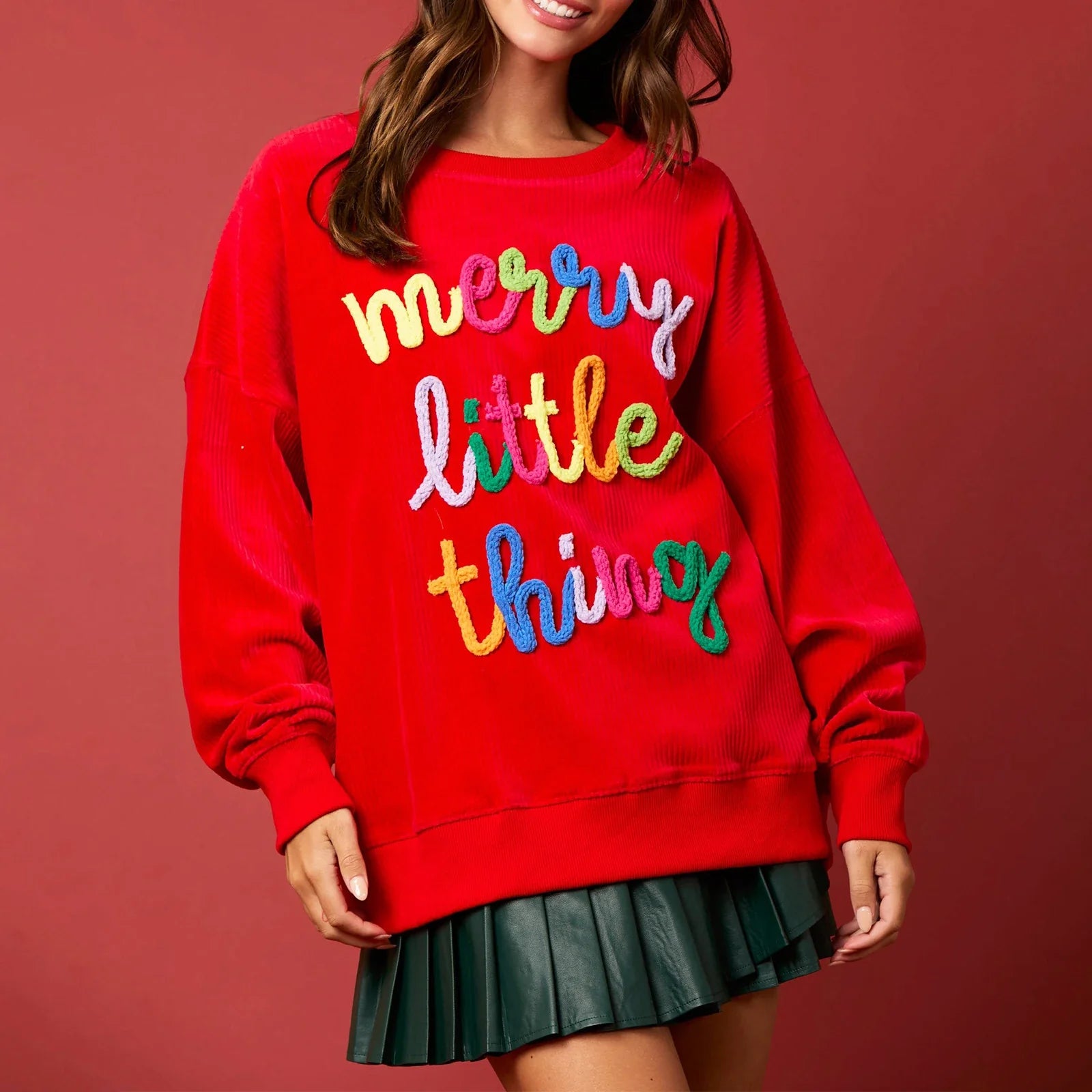 Merry Christmas Sweatshirt - Glitter Patch Crewneck Pullover - Red / United States / S - T-Shirts - Sweatshirts - 2024