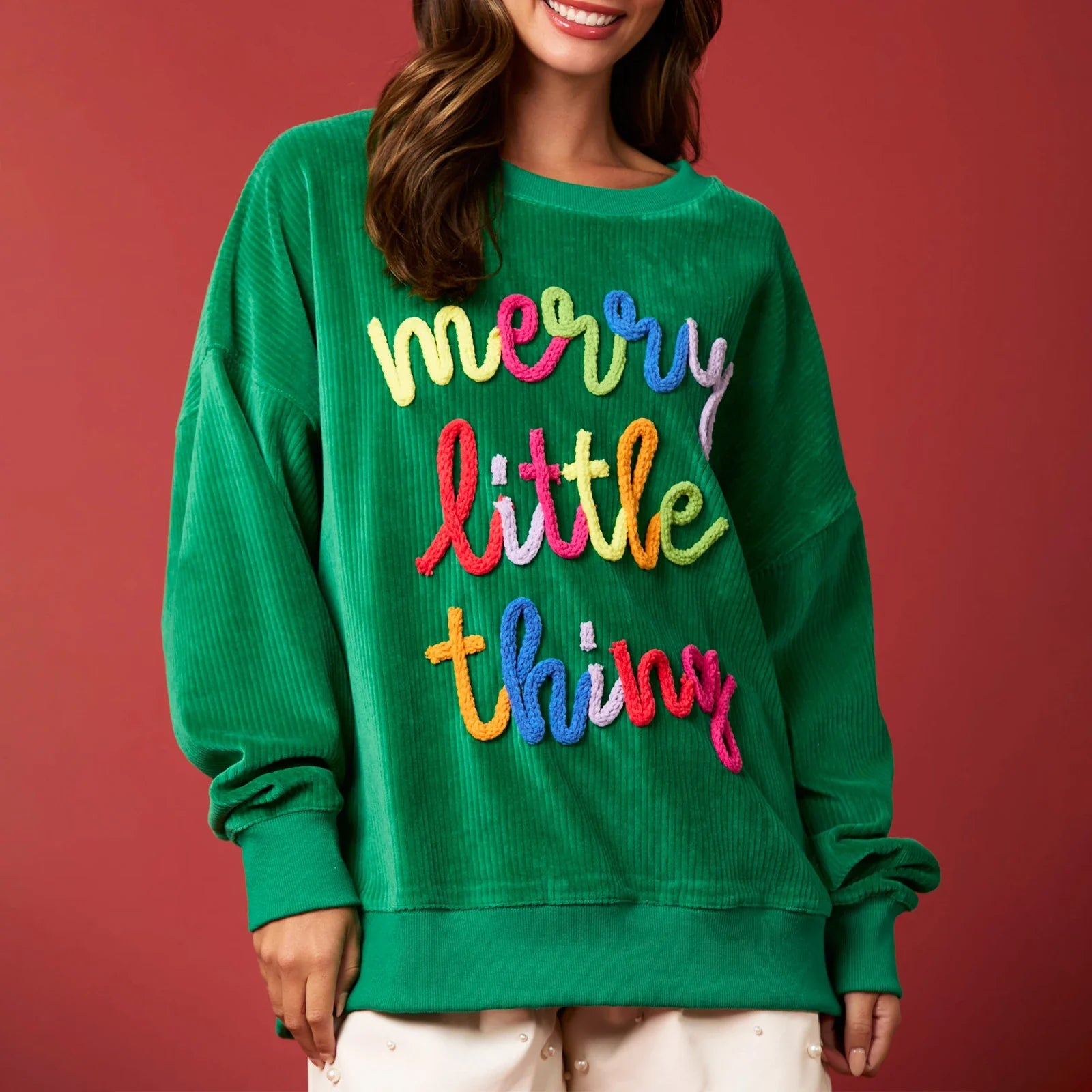 Merry Christmas Sweatshirt - Glitter Patch Crewneck Pullover - Green / United States / S - T-Shirts - Sweatshirts