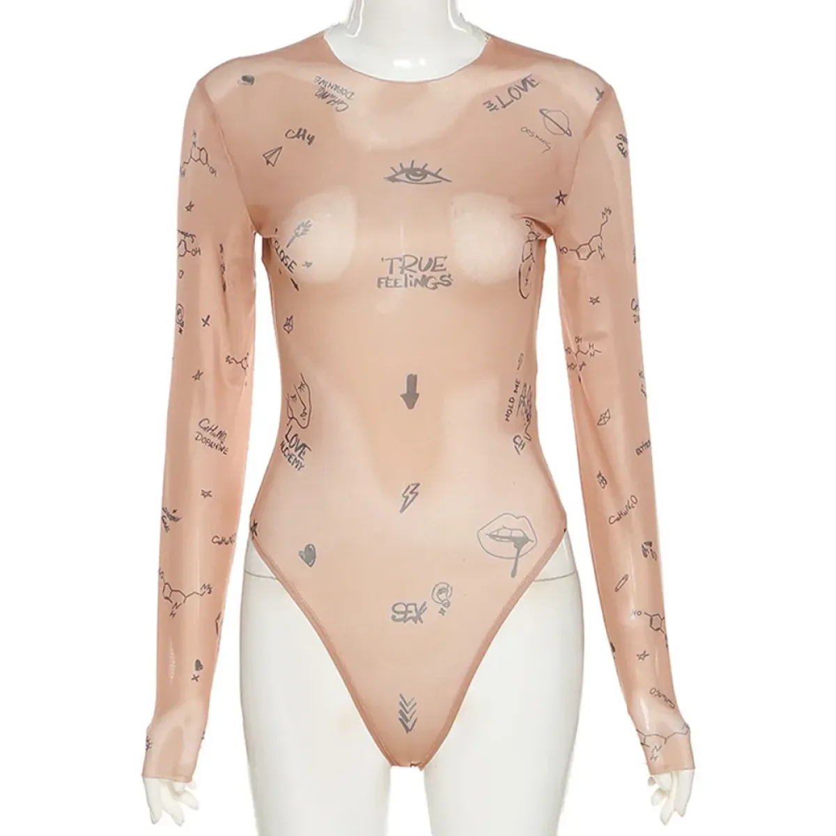 Harajuku Print Mesh Bodysuit - Women’s Clothing & Accessories - Bodysuits - 6