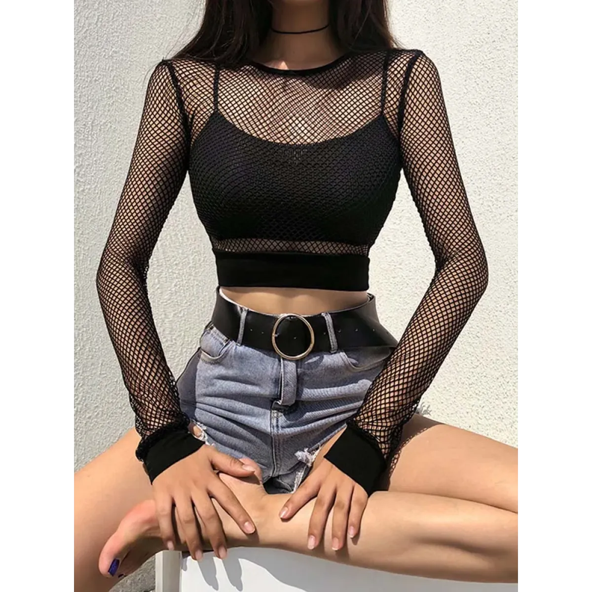 Gothic Fishnet Long Sleeve Mesh Crop Top - Best Sellers - Crop Tops - 7