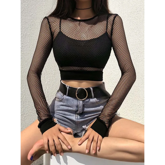 Gothic Fishnet Long Sleeve Mesh Crop Top - Women’s Clothing & Accessories - Crop Tops - 7