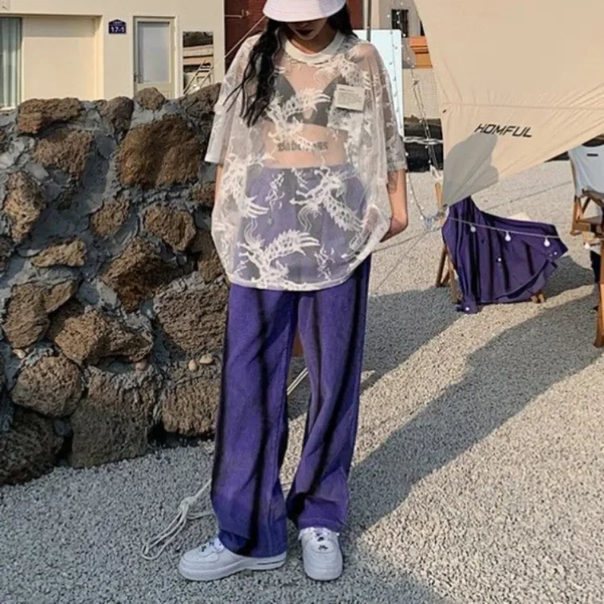 Y2K Mesh Lace Oversized See-Through Tee - T-Shirts - T-Shirt - 5