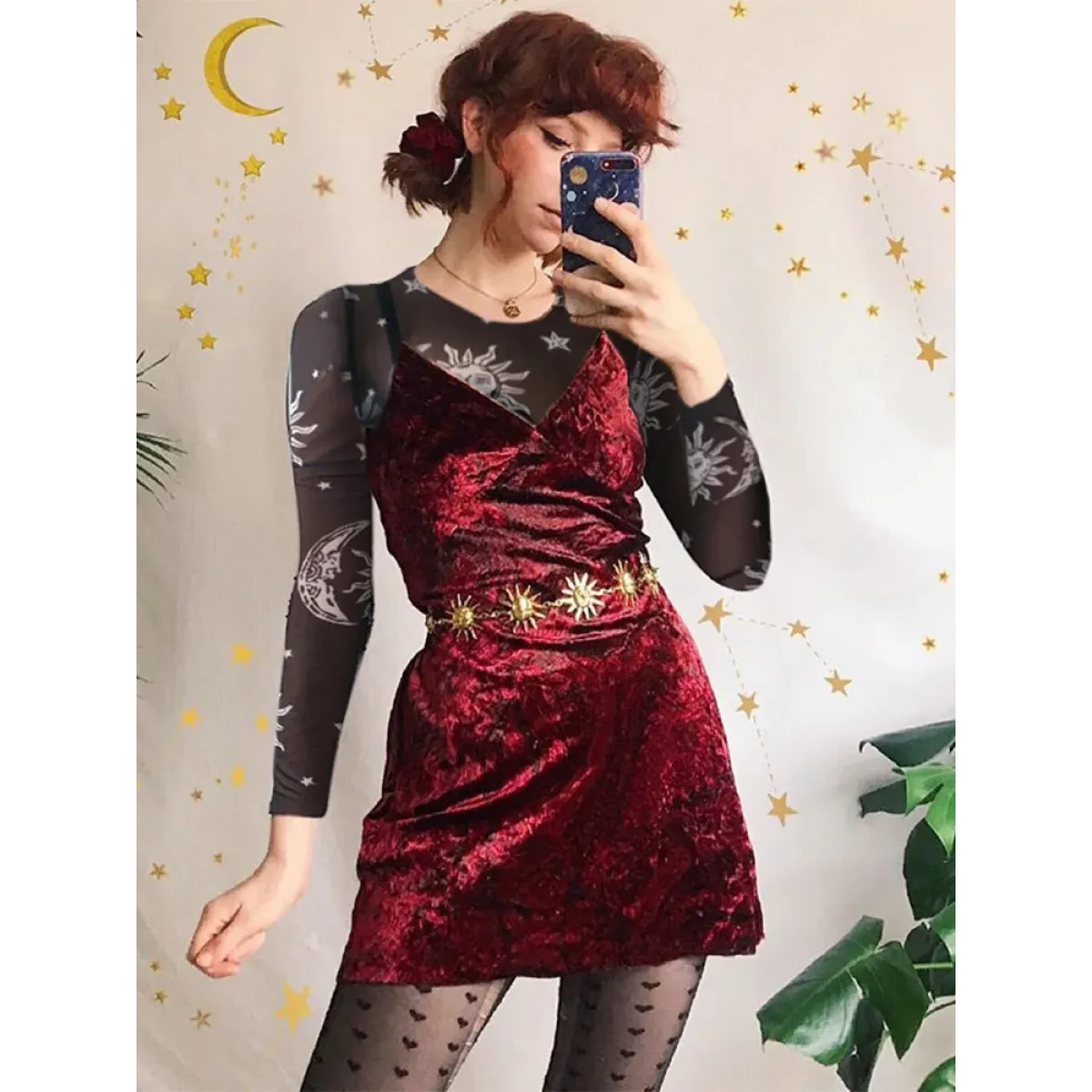 Harajuku Sun Moon Mesh Long Sleeve Top - Tops & Tees - Tops - 5