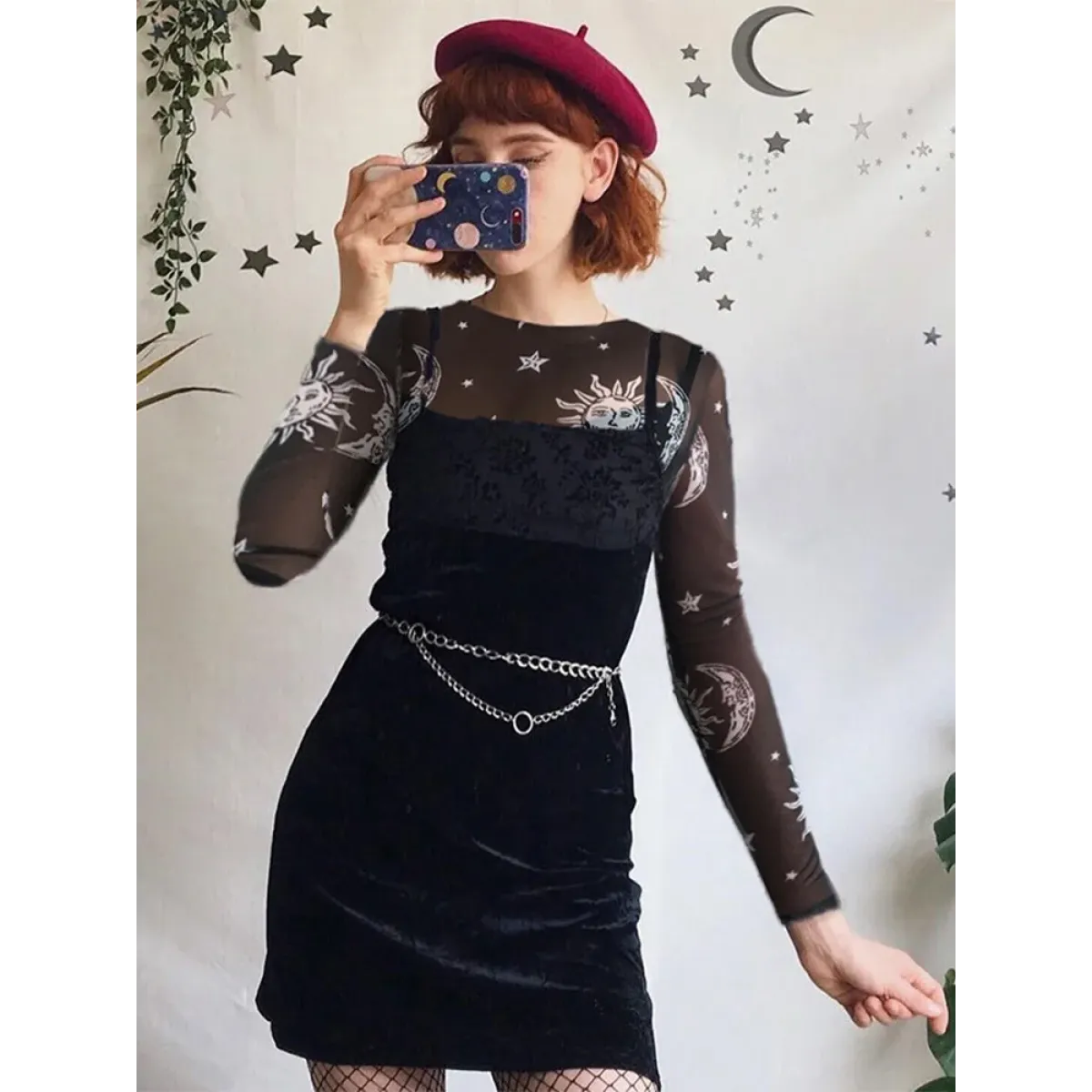 Harajuku Sun Moon Mesh Long Sleeve Top - Tops & Tees - Tops - 6