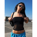 Gothic Mesh Panel Strapless Tube Top - Tops & Tees - Tops - 3