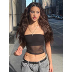 Gothic Mesh Panel Strapless Tube Top - Tops & Tees - Tops - 4