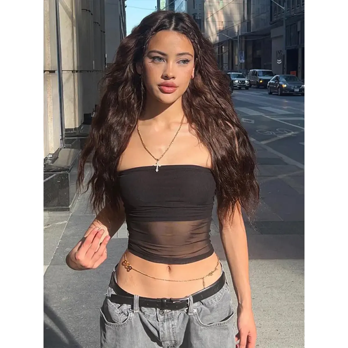 Gothic Mesh Panel Strapless Tube Top - Tops & Tees - Tops - 4