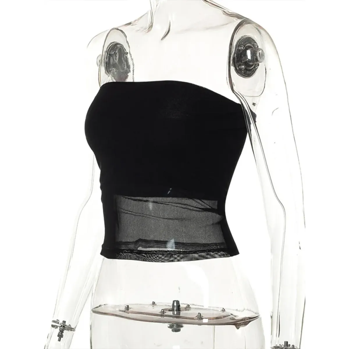 Gothic Mesh Panel Strapless Tube Top - Tops & Tees - Tops - 5