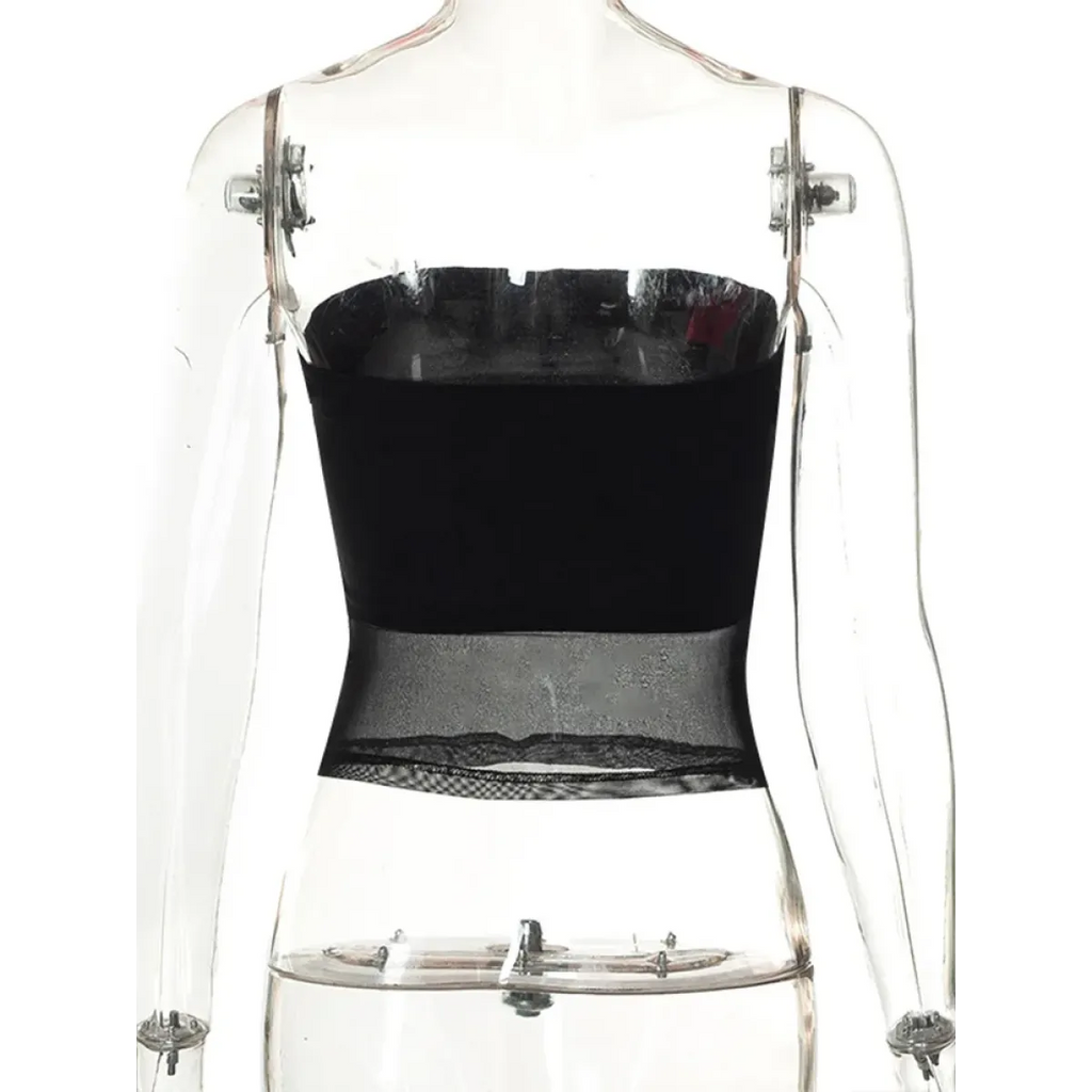 Gothic Mesh Panel Strapless Tube Top - Tops & Tees - Tops - 6