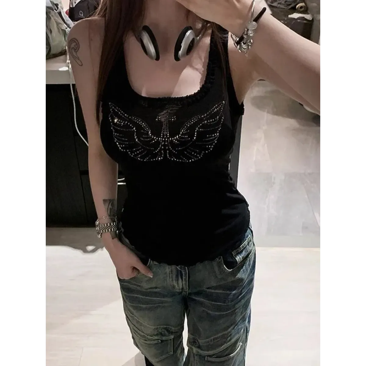 Y2K Angel Wing Mesh Patchwork Tank Top - Women’s Clothing & Accessories - Tank Top / Cami - 3