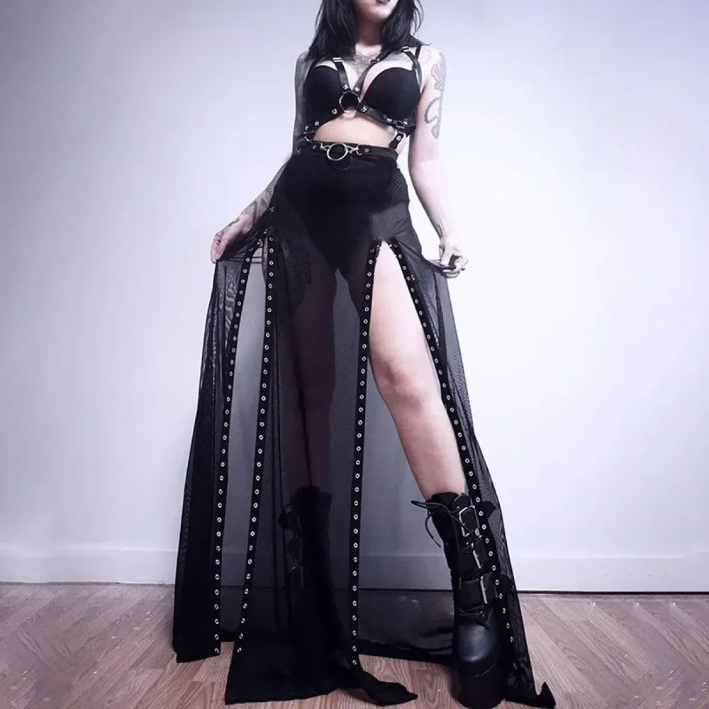Punk Gothic Eyelet Mesh Skirt - Bottoms - Skirts - 1