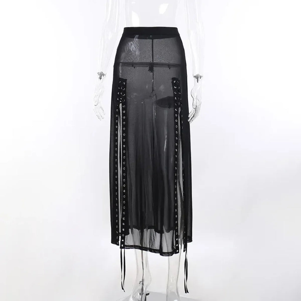 Punk Gothic Eyelet Mesh Skirt - Bottoms - Skirts - 14