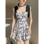 Floral Embroidered Lace-Up Mesh Swimsuit Dress - All Dresses - Swimsuits - 1