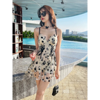 Floral Embroidered Lace-Up Mesh Swimsuit Dress - All Dresses - Swimsuits - 2