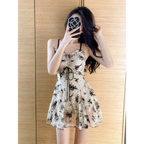 Floral Embroidered Lace-Up Mesh Swimsuit Dress - All Dresses - Swimsuits - 3