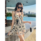 Floral Embroidered Lace-Up Mesh Swimsuit Dress - All Dresses - Swimsuits - 4