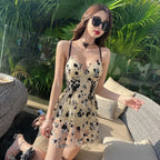 Floral Embroidered Lace-Up Mesh Swimsuit Dress - All Dresses - Swimsuits - 7