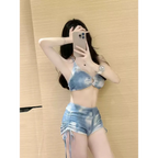 Mesh Tie Side Bikini Set – Korean 3-Piece Swimsuit with Cover-Up - Sexy Products - Long - Swimwear - 3