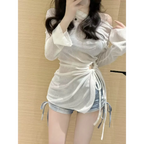 Mesh Tie Side Bikini Set – Korean 3-Piece Swimsuit with Cover-Up - Sexy Products - Long - Swimwear - 1