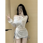 Mesh Tie Side Bikini Set – Korean 3-Piece Swimsuit with Cover-Up - Sexy Products - Long - Swimwear - 2