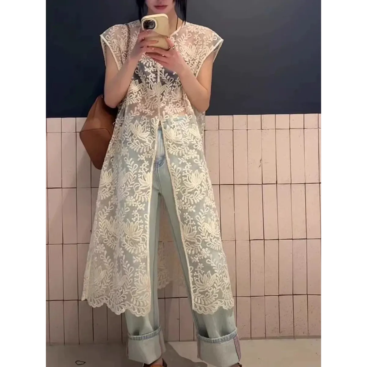 Fairycore Embroidered Lace Split Midi Dress - All Dresses - Midi Dress - 1